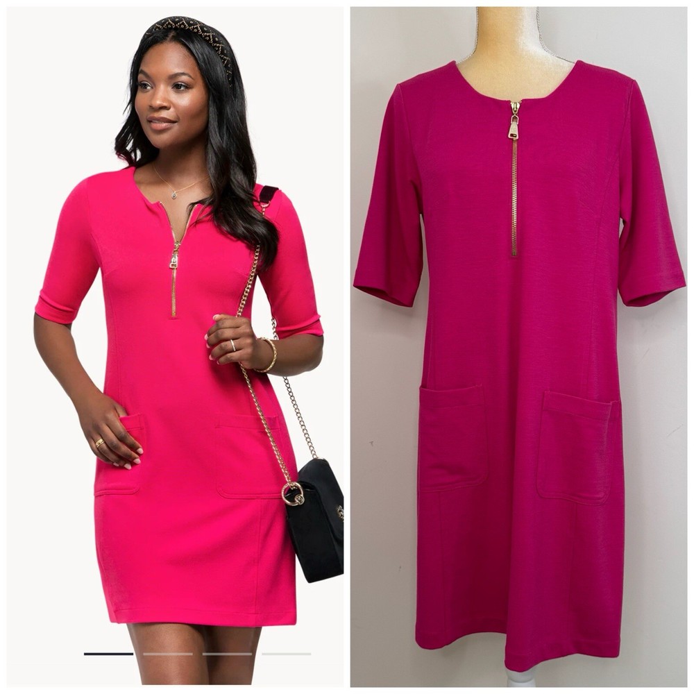 Spartina 449 Helena Ponte Zip Dress Size M Magenta Half Sleeves Pockets