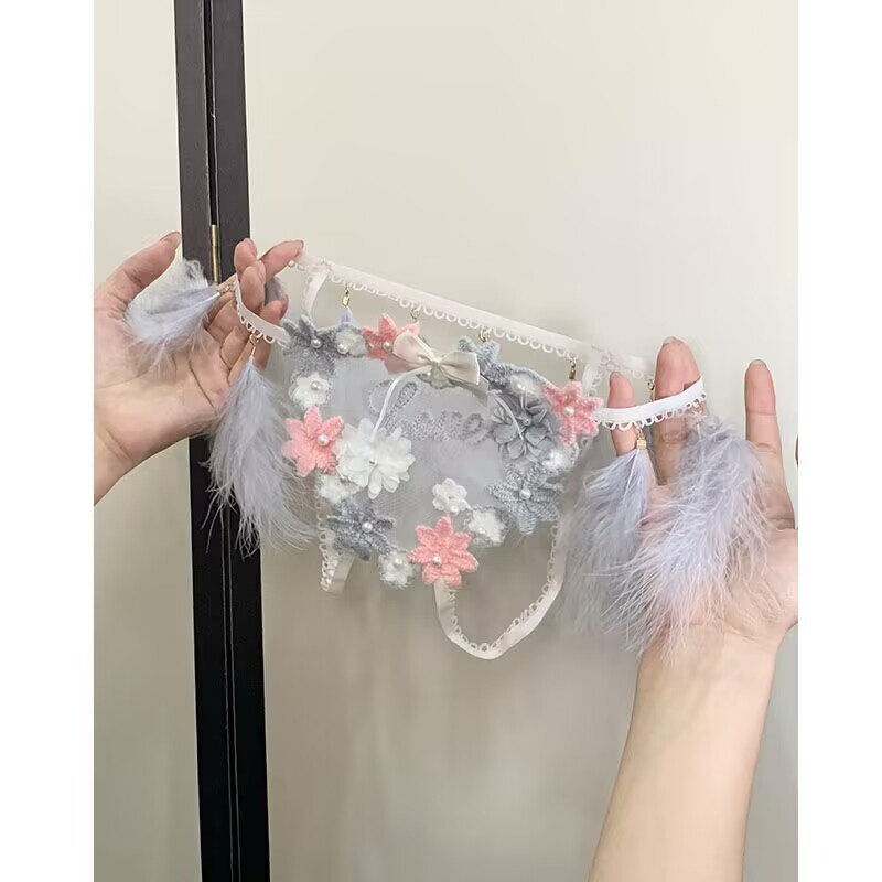 Women Pleated Sexy Lolita Sheer Underwear Bowknot Briefs Underpants