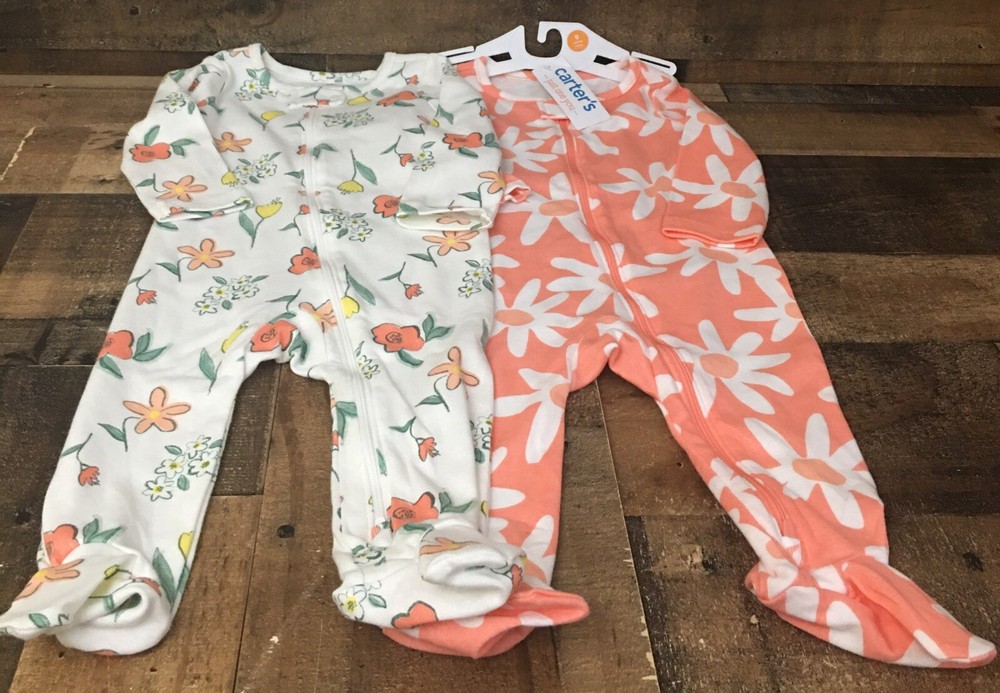 NWT Carters Set Of 2 Footed Pajamas Girls 9 Months Cotton  Fairycore Baby Shower