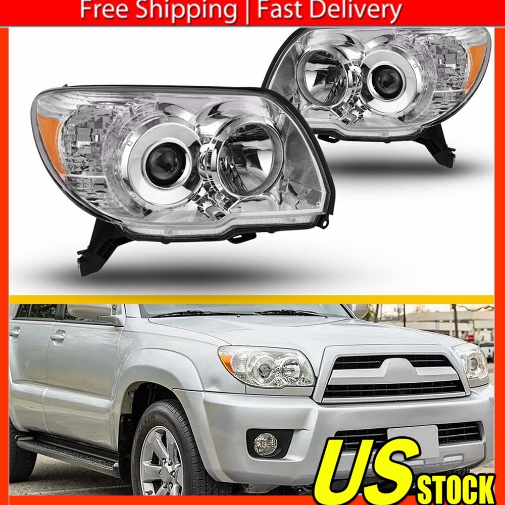 For Toyota 4Runner 2006 2007 2008 2009 Chrome Headlights Amber Corner Lamps L+R