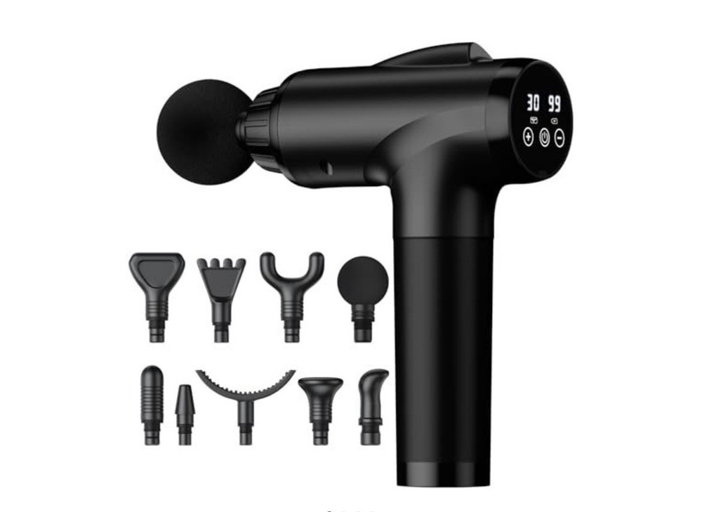 Black 8-Head Cordless Massage Gun USB Rechargeable for Full Body Pain Relief