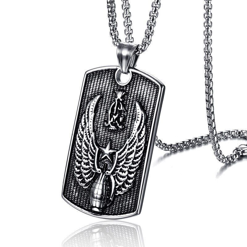 Fashion Accessories Stainless Steel Wing Tags Pendant Military Men's Necklace