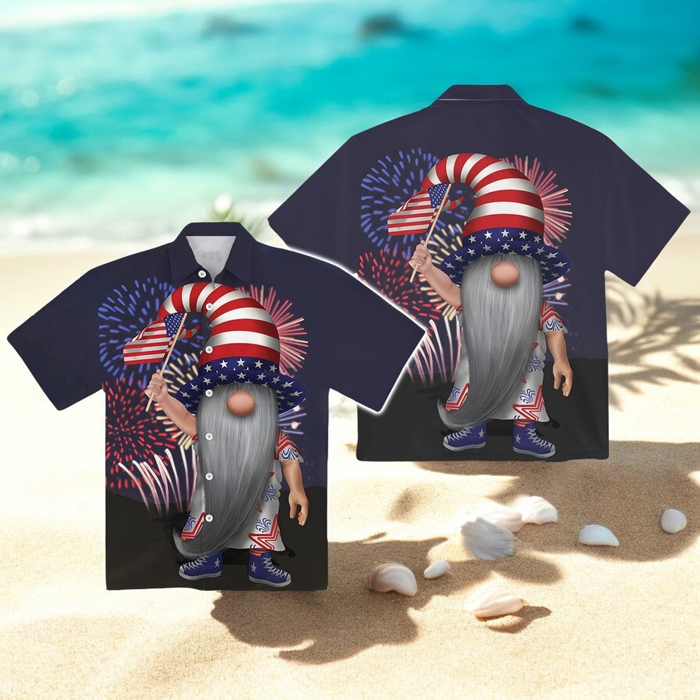 American Flag Gnome Hawaiian Shirt Men’s US Size Summer Style