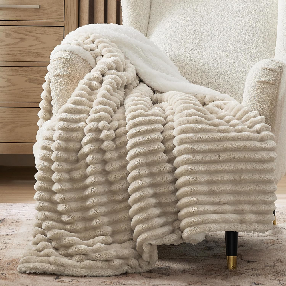 Soft Cozy Plush Beige Fleece Throw Blanket 50x60 for Couch Bed Winter Gift