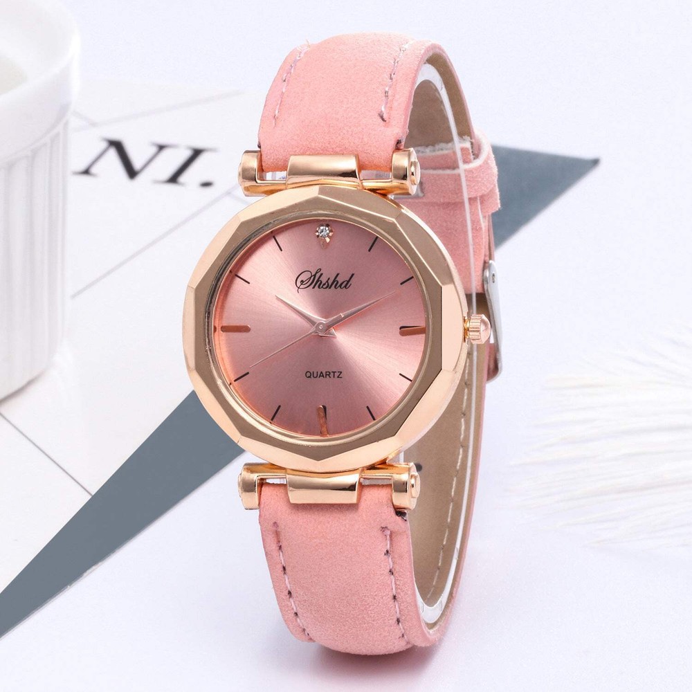 Frosted Leather Strap Casual Ladies Quartz Watch with Pin Buckle and Colorful Di