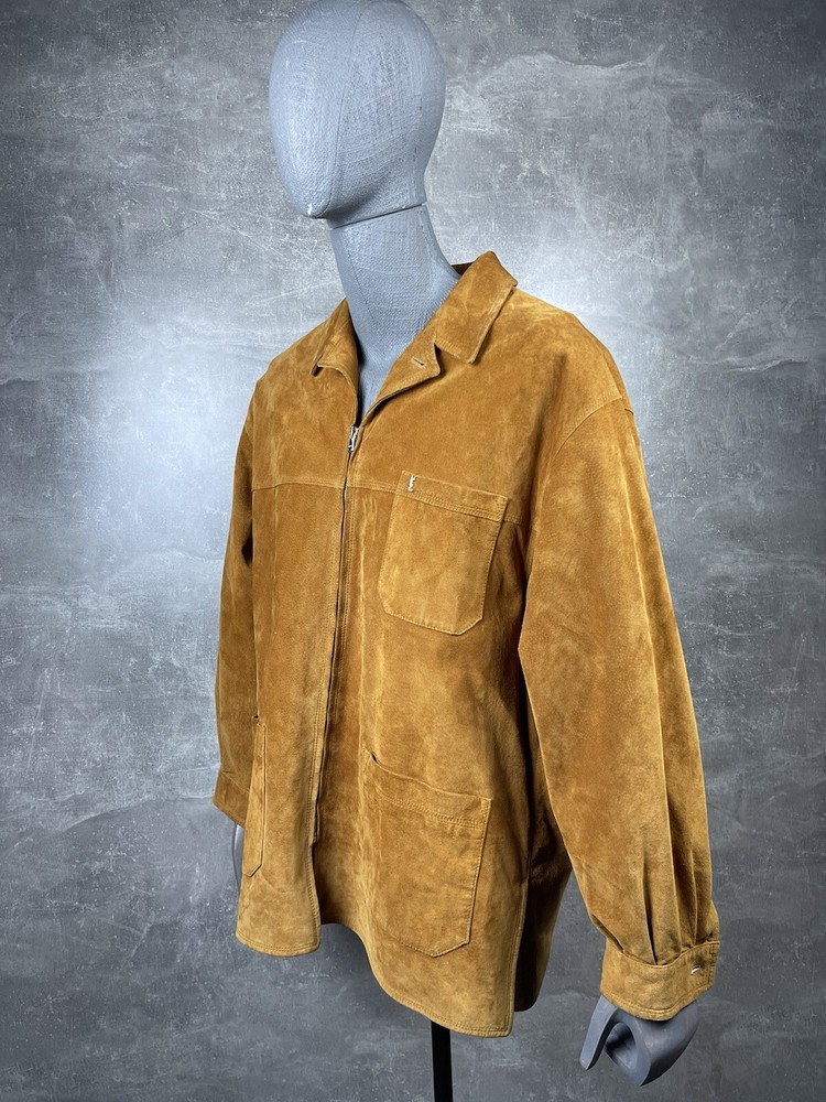 Yves Saint Laurent Old Money Suede Leather Sand Zip Jacket Size 54 Made In Italy