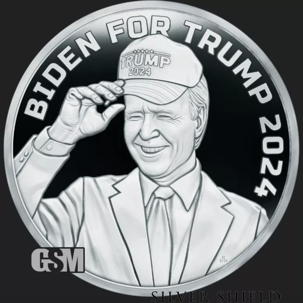 PRESALE 2024 Silver Shield BIDEN FOR TRUMP 1 Troy oz .999 Silver Proof Round-image