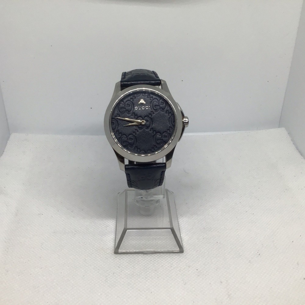 Gucci Men's G-Timeless Watch Blue Dial Blue Leather Strap Swiss Made