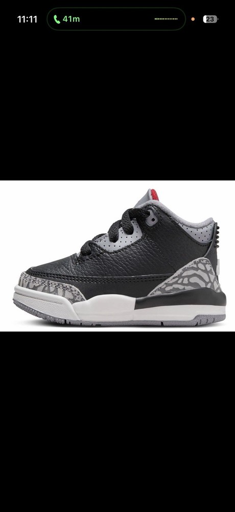 Toddler's Jordan 3 Retro Black/Fire Red-Cement Grey (DM0968 010)