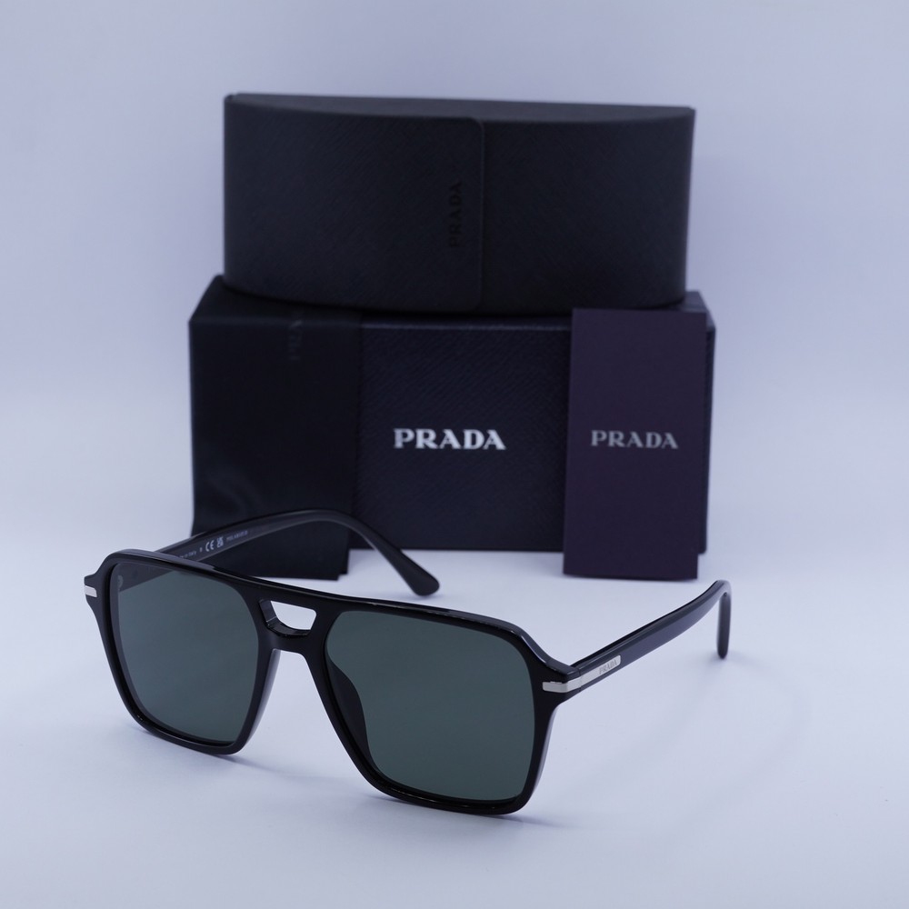 Prada PR20YS 1AB303etit Black Polarized Green 55 sunglasses 17-150 arms new authentic