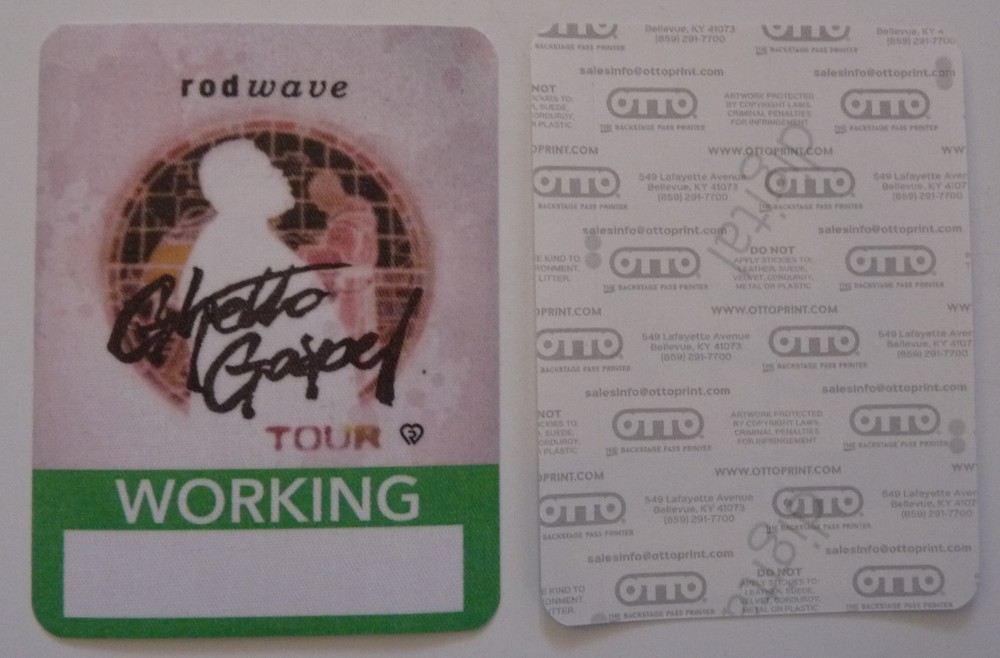 Rod Wave 2020 Ghetto Gospel Concert Tour Green Working Backstage Pass D3