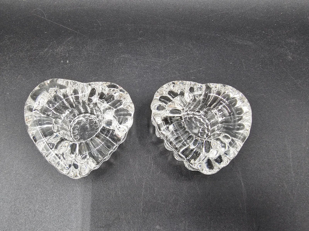 Set of 2 Mini Taper Crystal Candle Stick Holders Clear Hearts