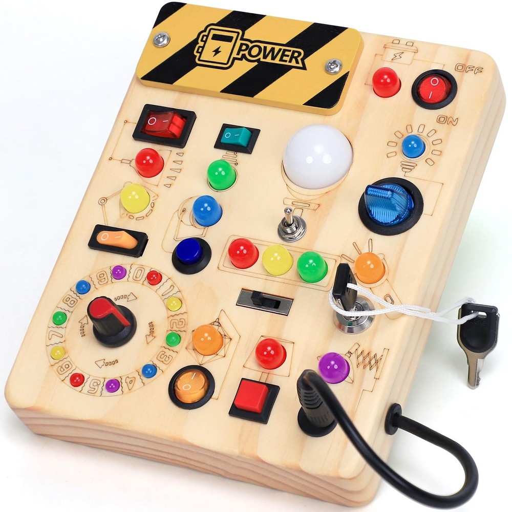 Best Busy Board with LED Light Switches Montessori Toys for 1 2 3 Years Old