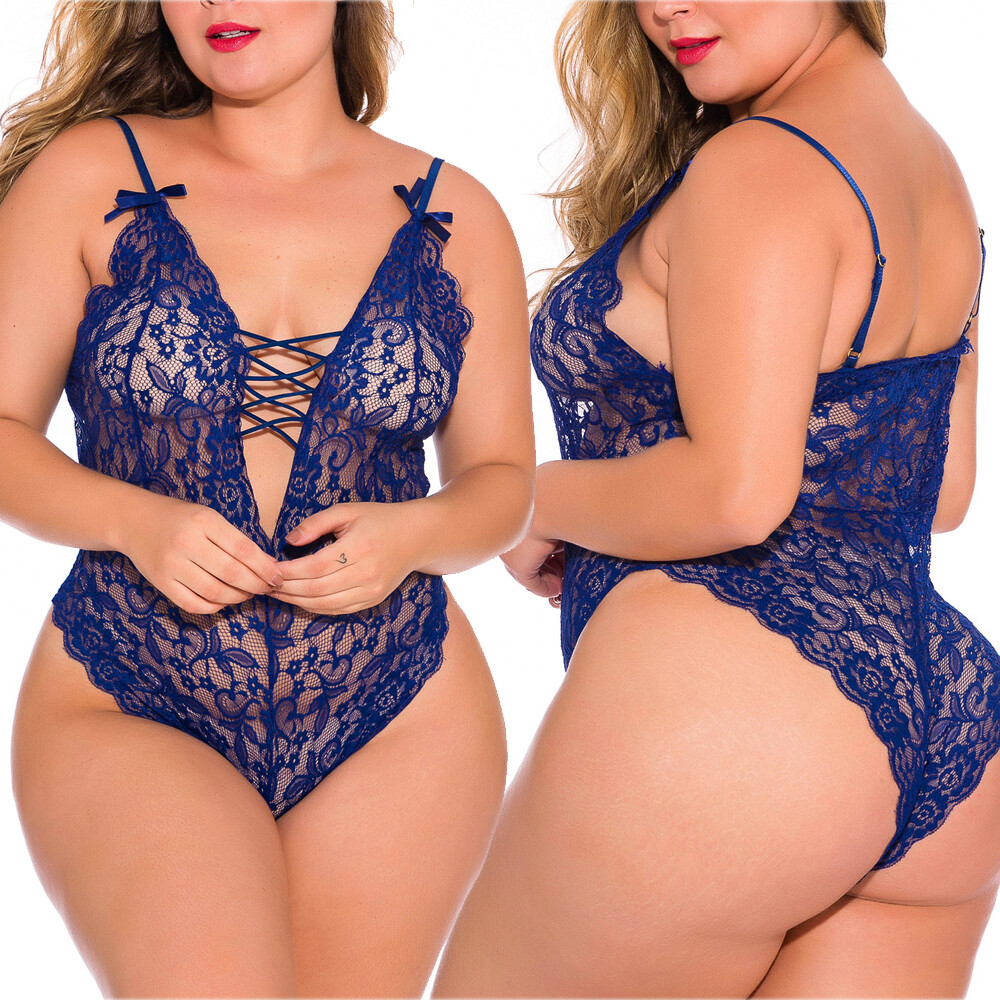 Plus Size Lace Teddy Babydoll Bodysuit Sexy Sleepwear Lingerie