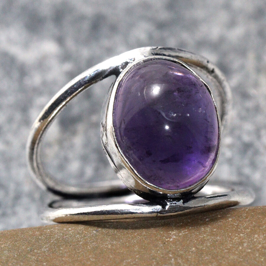 925 Silver Plated Handmade Amethyst Ethnic Ring Size US 7 Jewelry Design