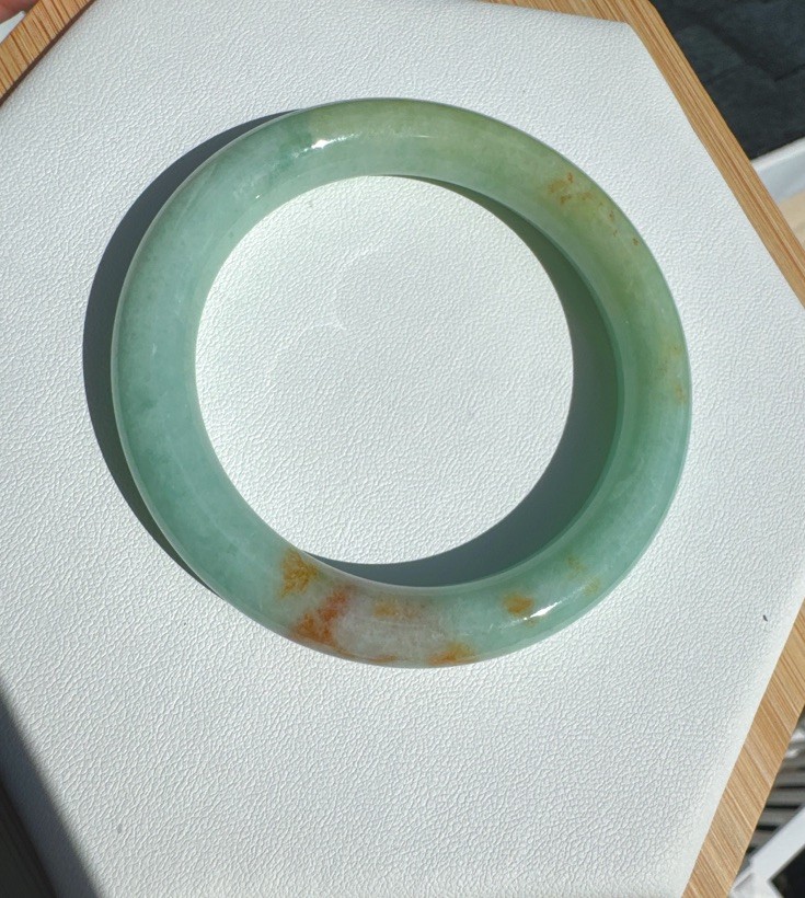 Certified Natural  Grade A  apple green and red  Myanmar jadeite Bangle 56mm