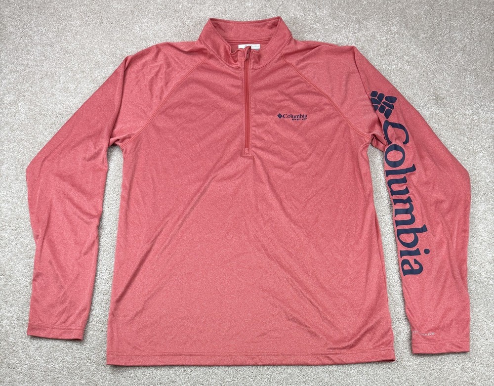 Columbia PFG Omni-Shade Pullover Mens MEDIUM Long Sleeve 1/4 Zip Coral Pink NWOT