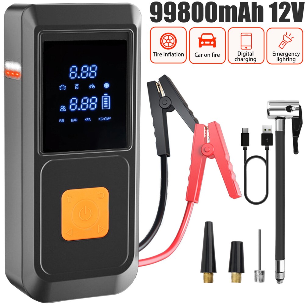 Car Jump Starter Jumper Power Bank 99800mAh Battery LCD Display Tire inflator US