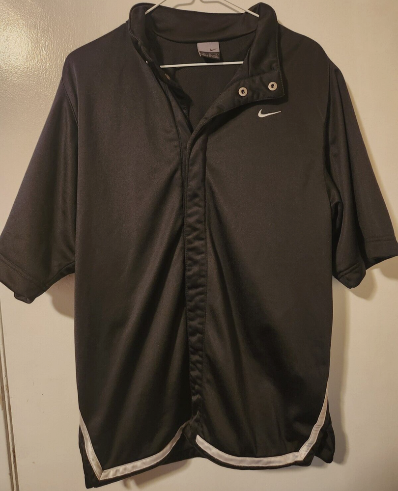 Nike Mens M Black Basketball Warm Up Activewear Snap Button Up Overshirt VTG