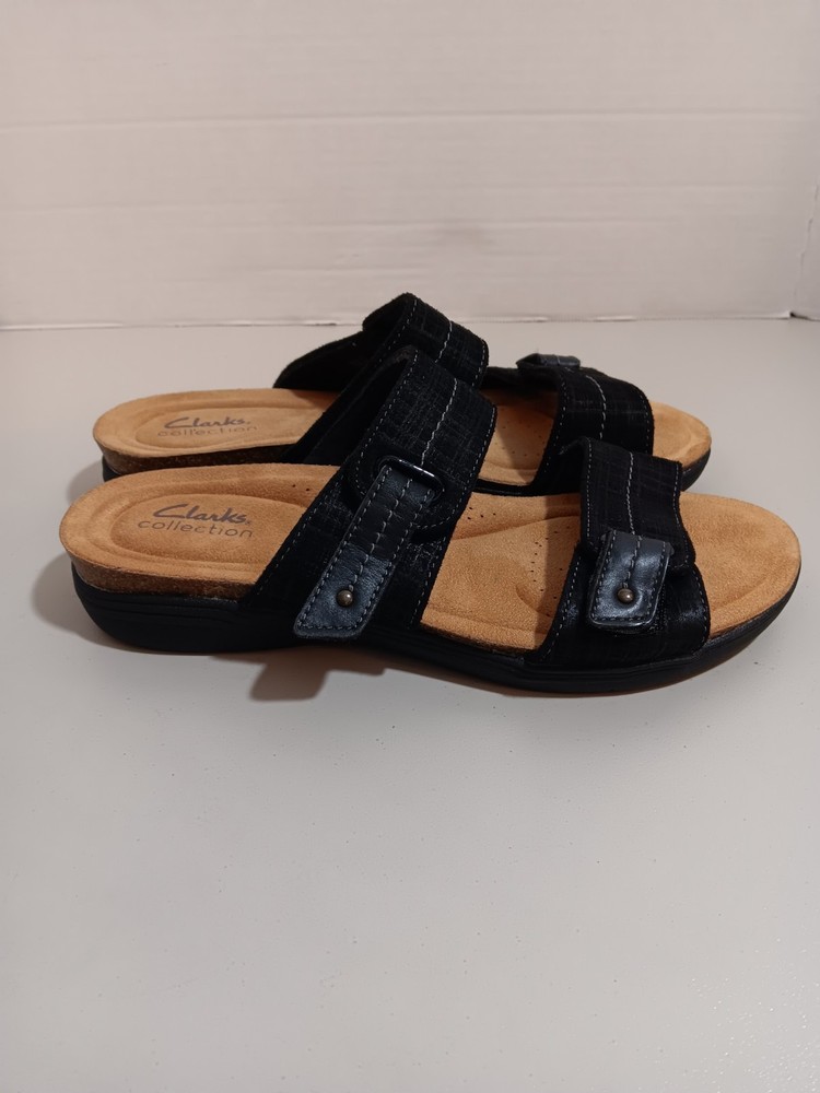 Clarks April Dusk Black Double Strap Sandals Size 8M NWOT