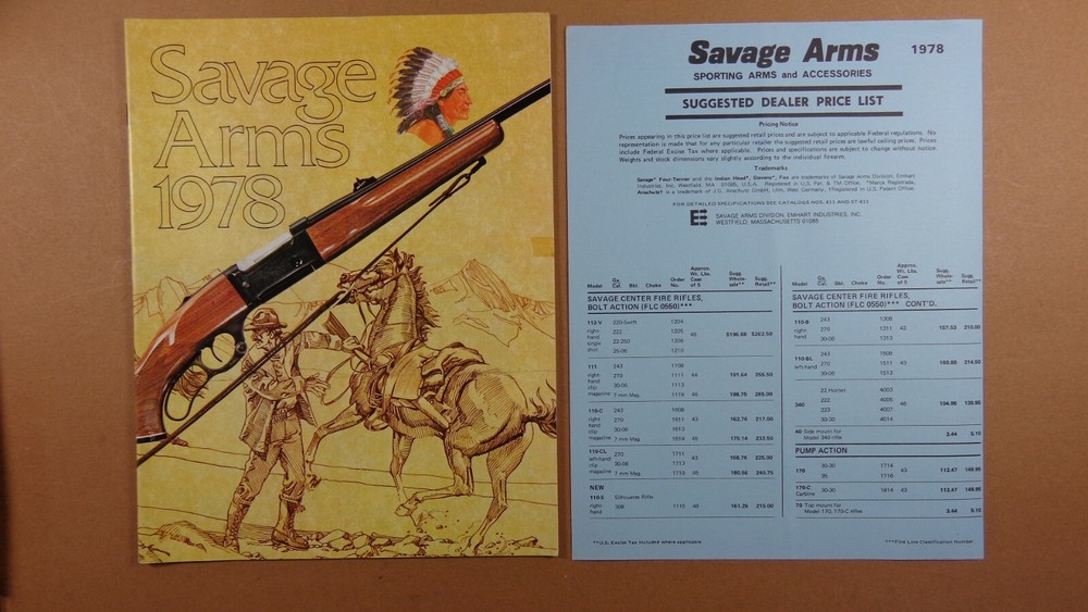 1978 Savage Firearms Gun Catalog RIFLES SHOTGUNS  dealer/retail pricing