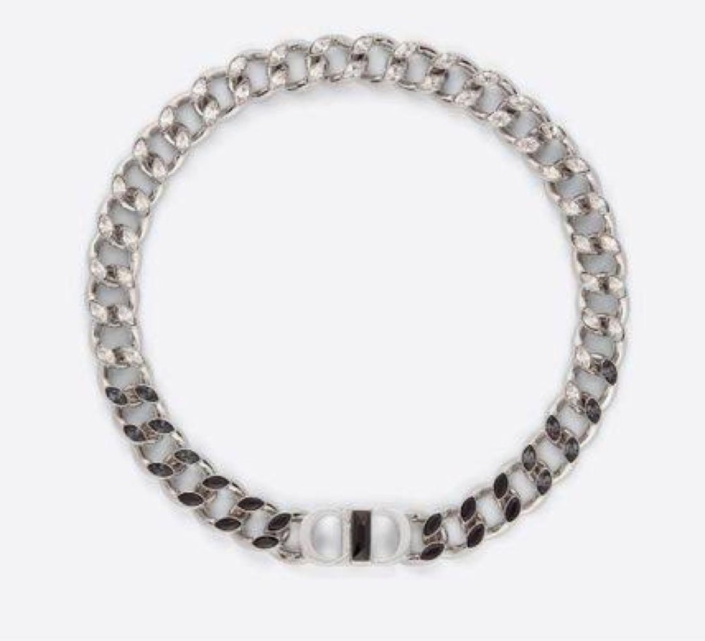 Christian Dior Homme Cd Icon Chain Link Necklace in Brass with Crystal Accents