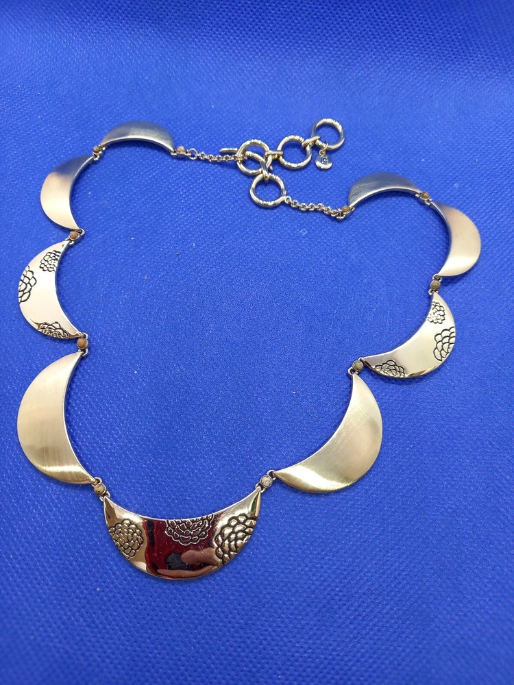 Liz Claiborne Brushed Gold Bead Stone Crescent Pendant Choker