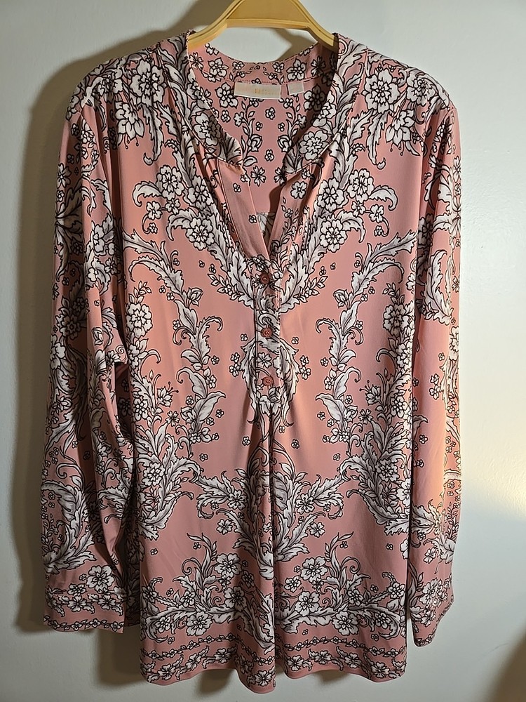 Belle Kim Gravel Liquid Knit Tunic Top Blouse Size XL Long Sleeve