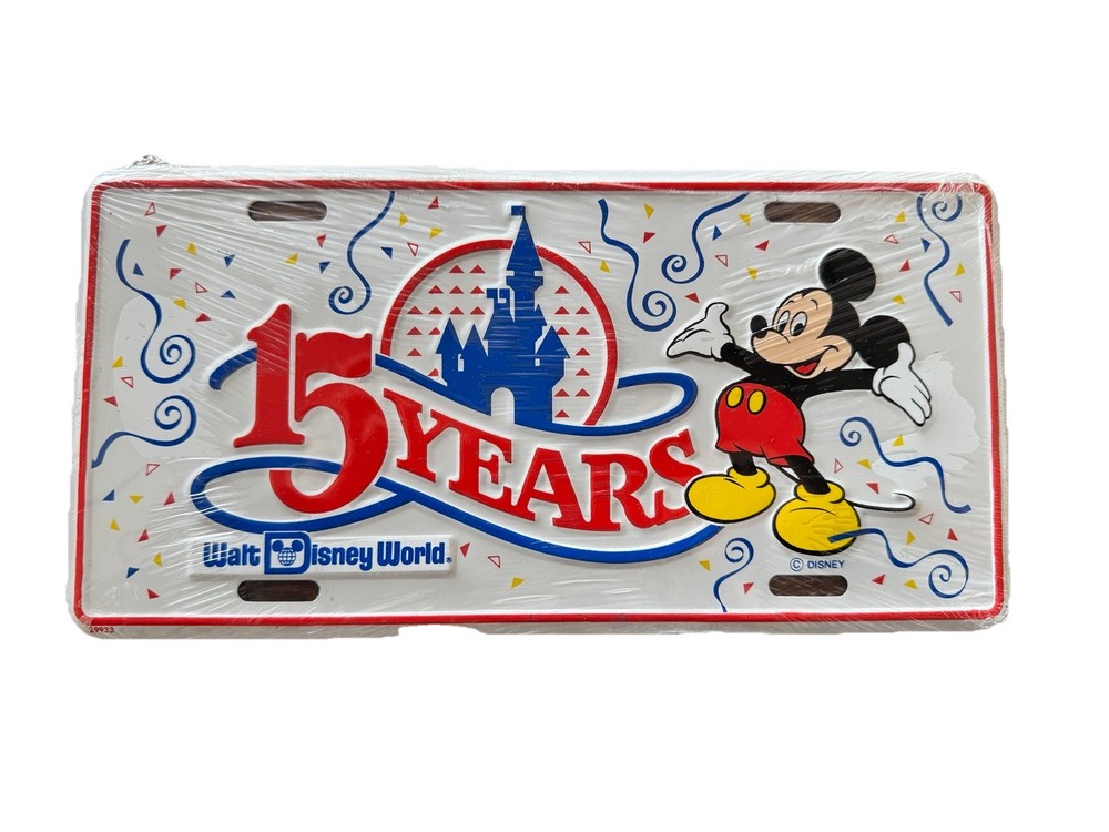 Vintage 15 Years Walt Disney World Metal Raised Graphics License Plate
