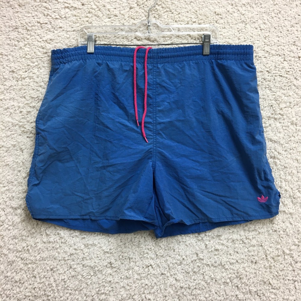 VINTAGE Adidas Shorts Large (Fits 2XL) Adult Blue Swim Trunks Nylon Lined Mens