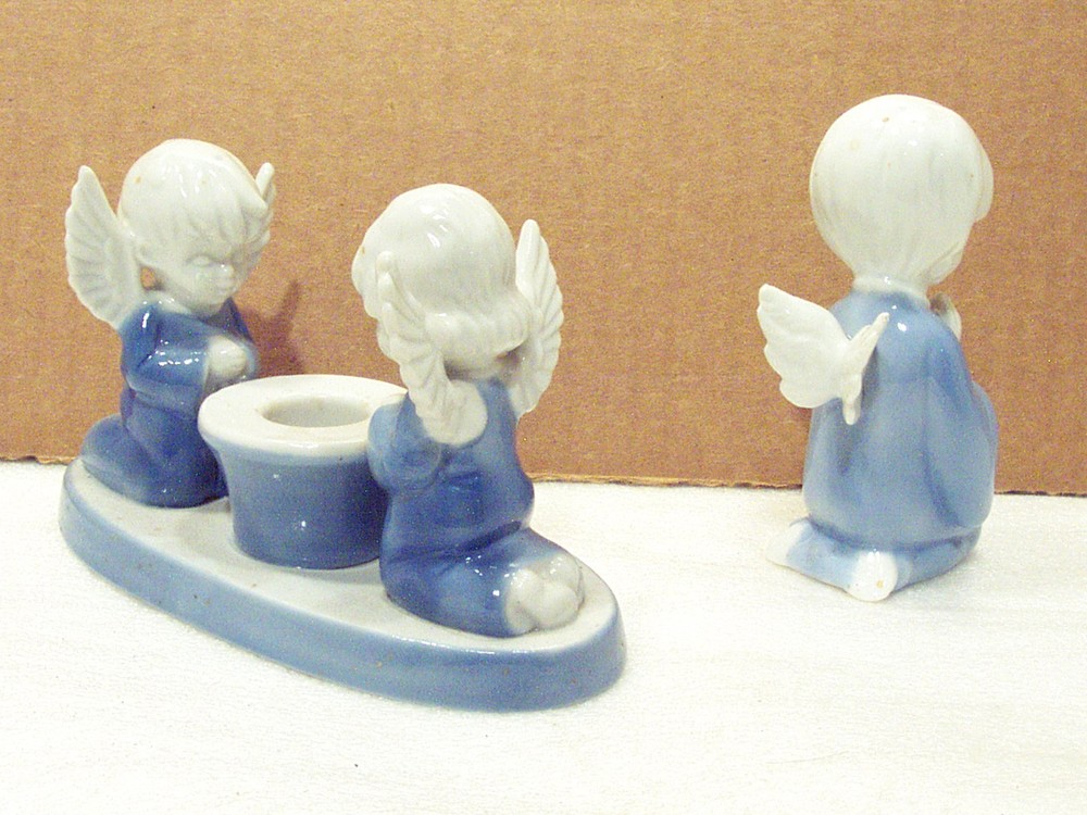Vintage Colonial Candle Japan Praying Angels Candleholder with Boy & Girl Figurine 4565