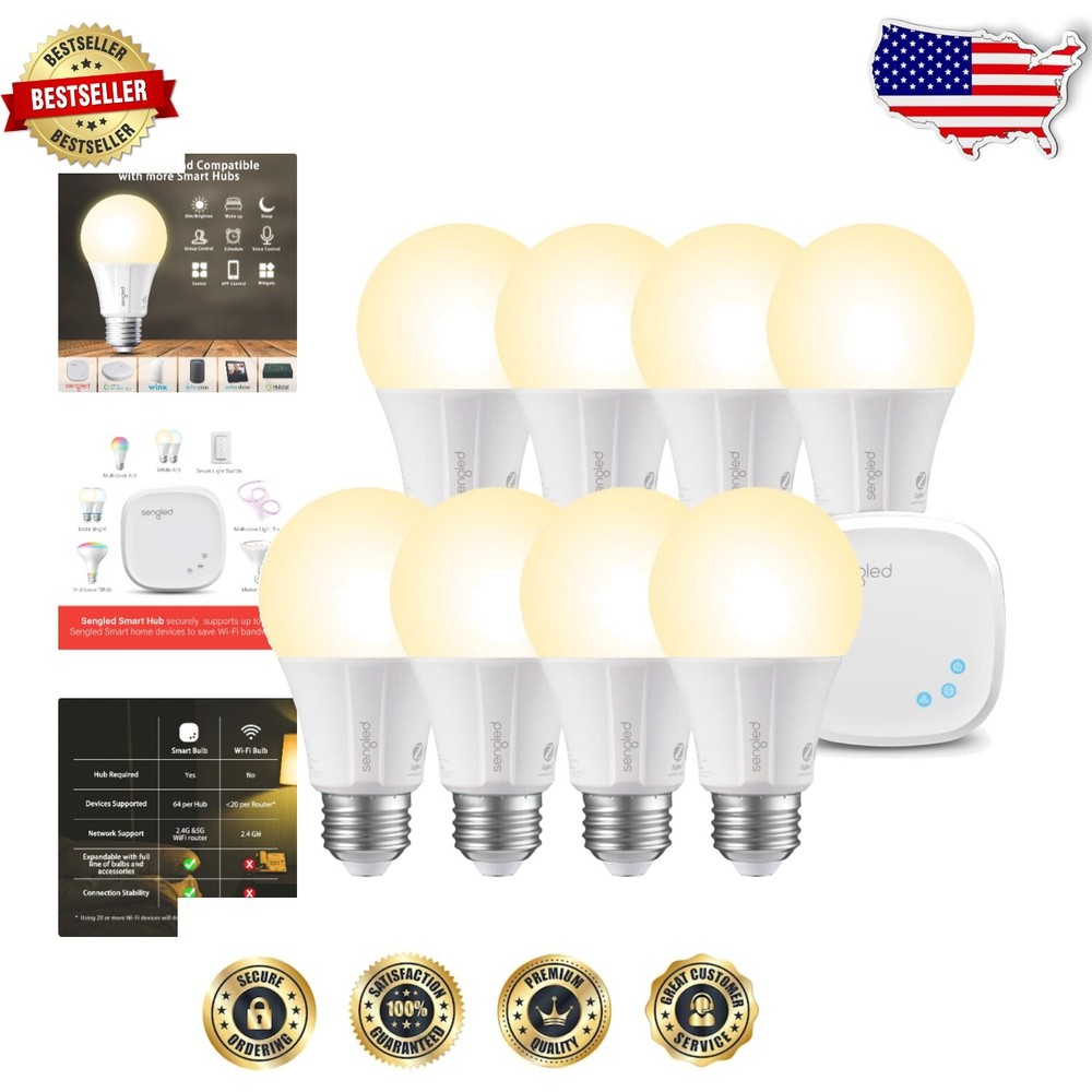 Voice-Controlled Dimmable 2700K LED Bulbs 8-Pack Smart Home Starter Kit