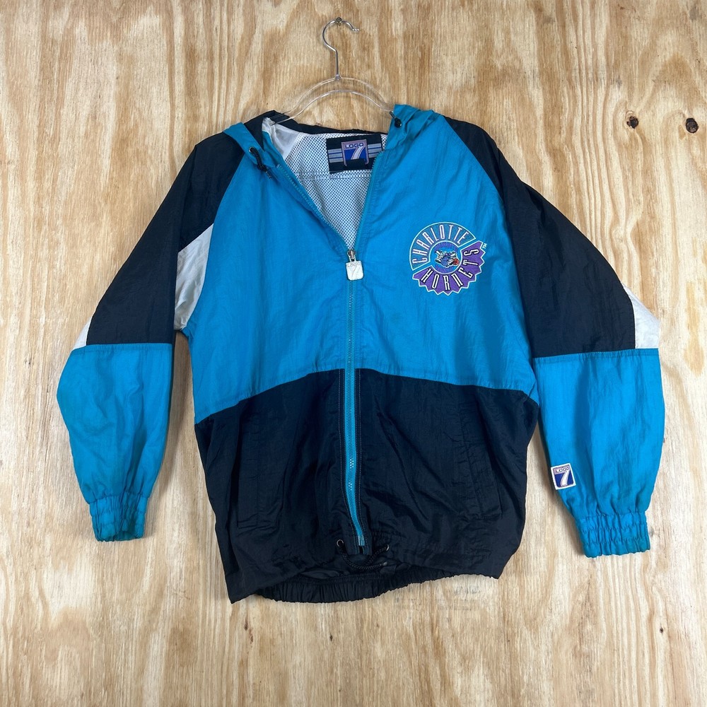 VTG LOGO 7 CHARLOTTE HORNETS TEAM WINDBREAKER EMBROIDERED FULL-ZIP MEN'S L 90's