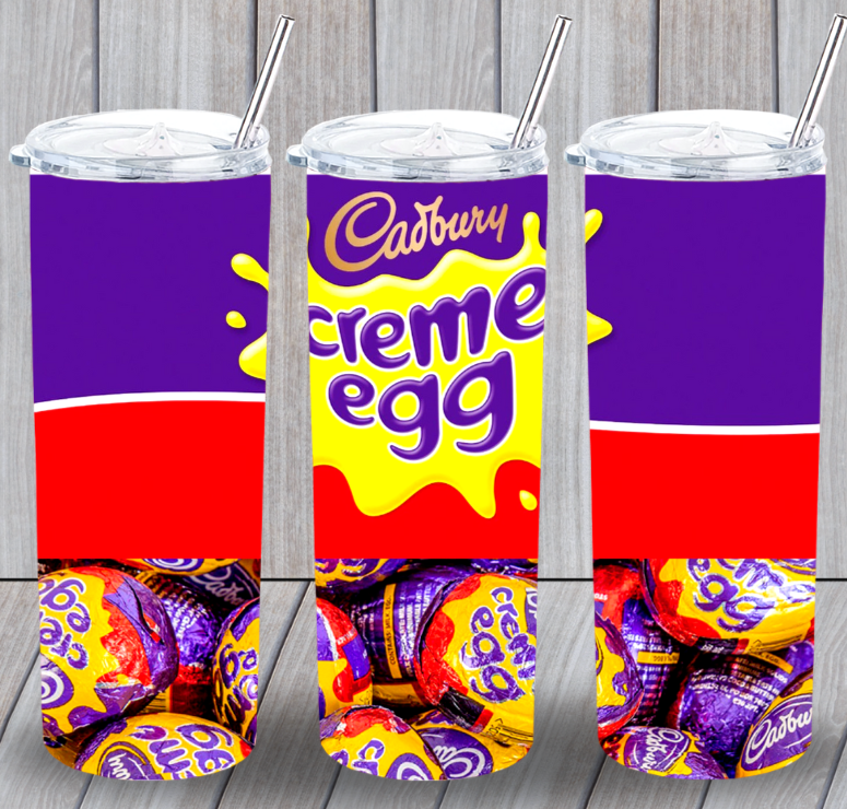 Cadbury Creme Egg Candy Multicolor 20oz Insulated Tumbler Lid Plastic Straw New