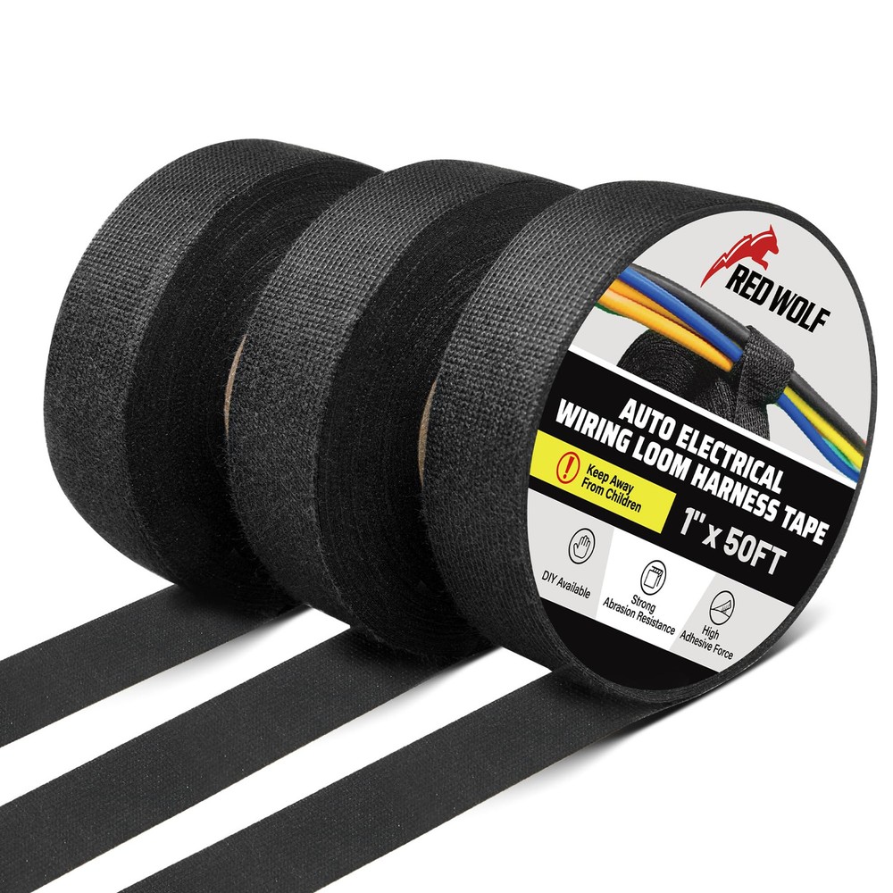 1 Inch x 50 FT Electrical Wire Harness Cloth Tape 3 Rolls for Wiring Loom Protection