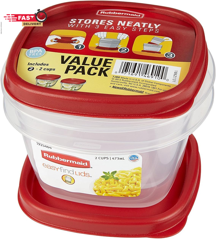 Rubbermaid Easy Find Lids Food Storage Containers, 2 Cup, Racer Red, 4-Piece Set