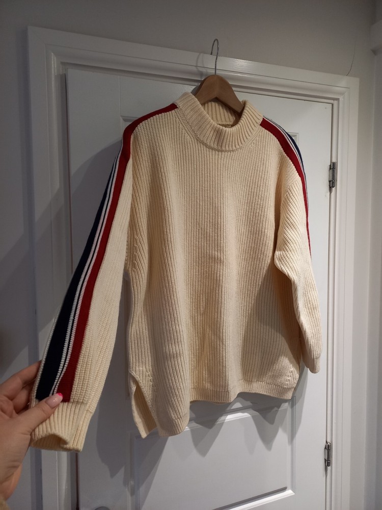 Burberry Cream Red Striped Oversized Jumper Size S Fit 14 Uk Immaculate