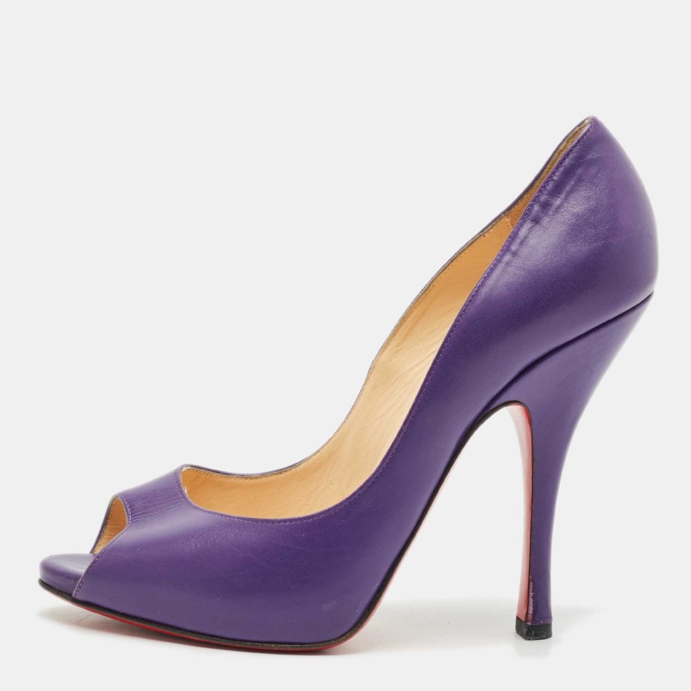 Christian Louboutin Purple Leather Flo Peep Toe Pumps Size 375