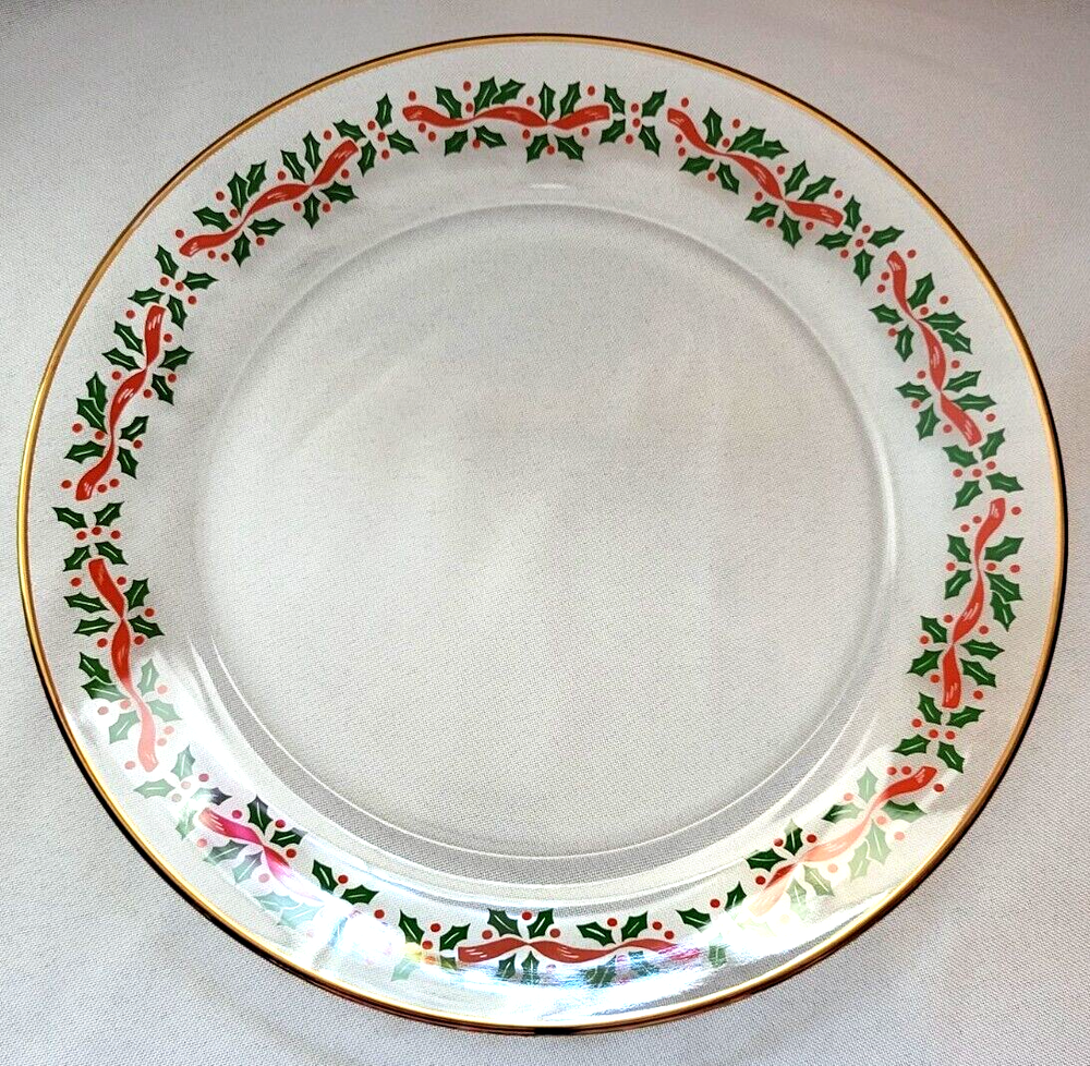 SET OF 4 LIBBEY ARBY'S HOLLY BERRY RED RIBBON SALAD PLATES 8