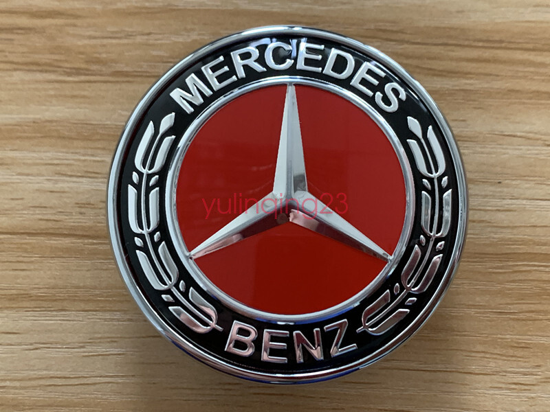 Front Hood Emblem AMG Glossy RED Flat Laurel Wreath Badge Mercedes A2048170616