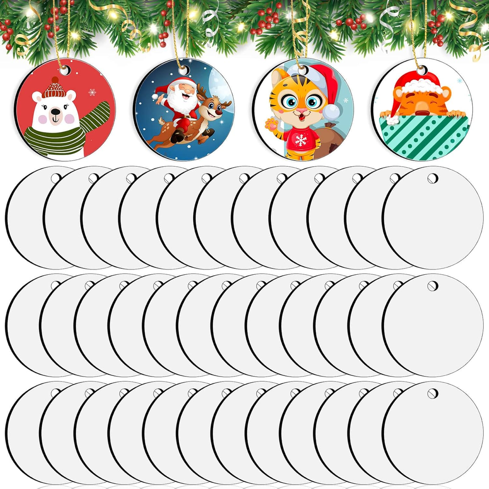 35 Pieces Sublimation Ornament Blanks, Round Blank Sublimation Ornaments Sublima