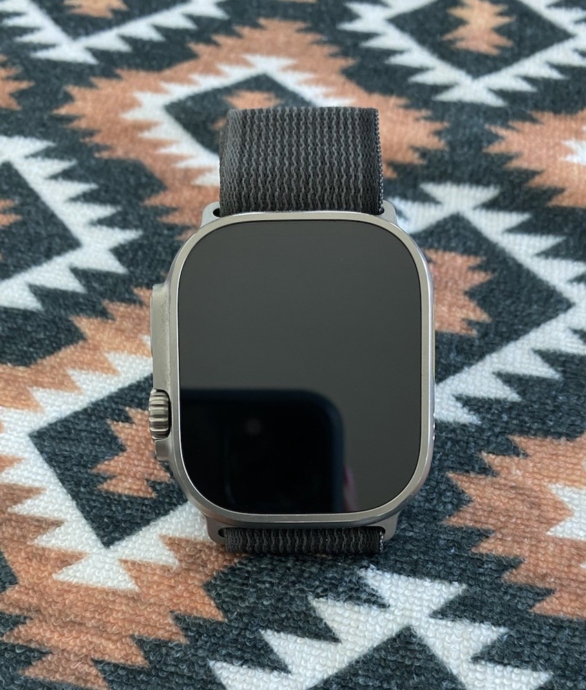 Apple Watch Ultra Titanium 49mm Silver Case Gray Fabric Band GPS LTE