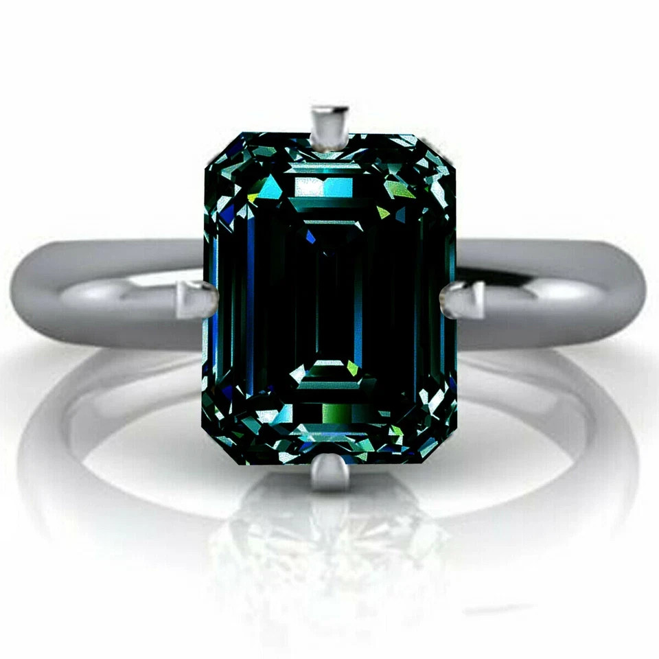 4ct Certified Blue Moissanite Engagement Ring in 14k White Gold Over Silver