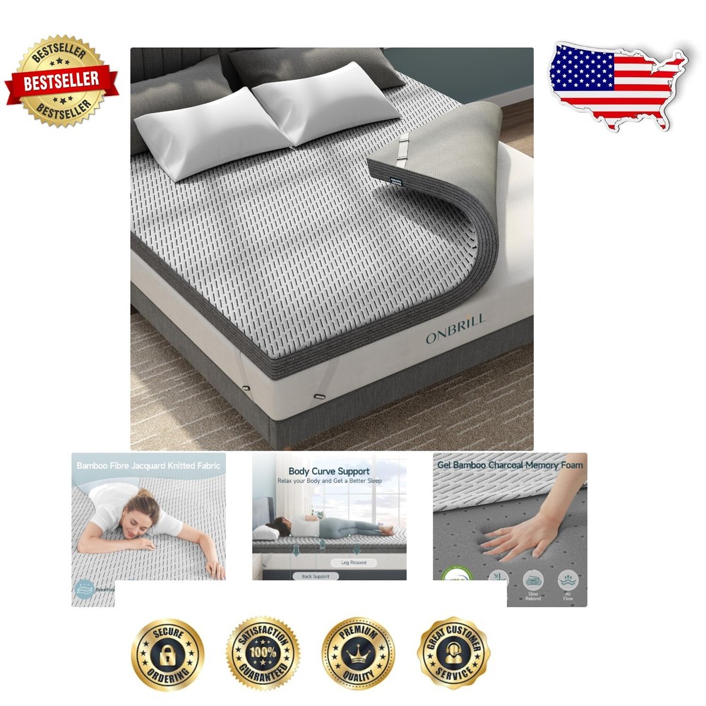 4-Inch Twin Bamboo Charcoal Gel Memory Foam Mattress Topper for Back Pain Relief