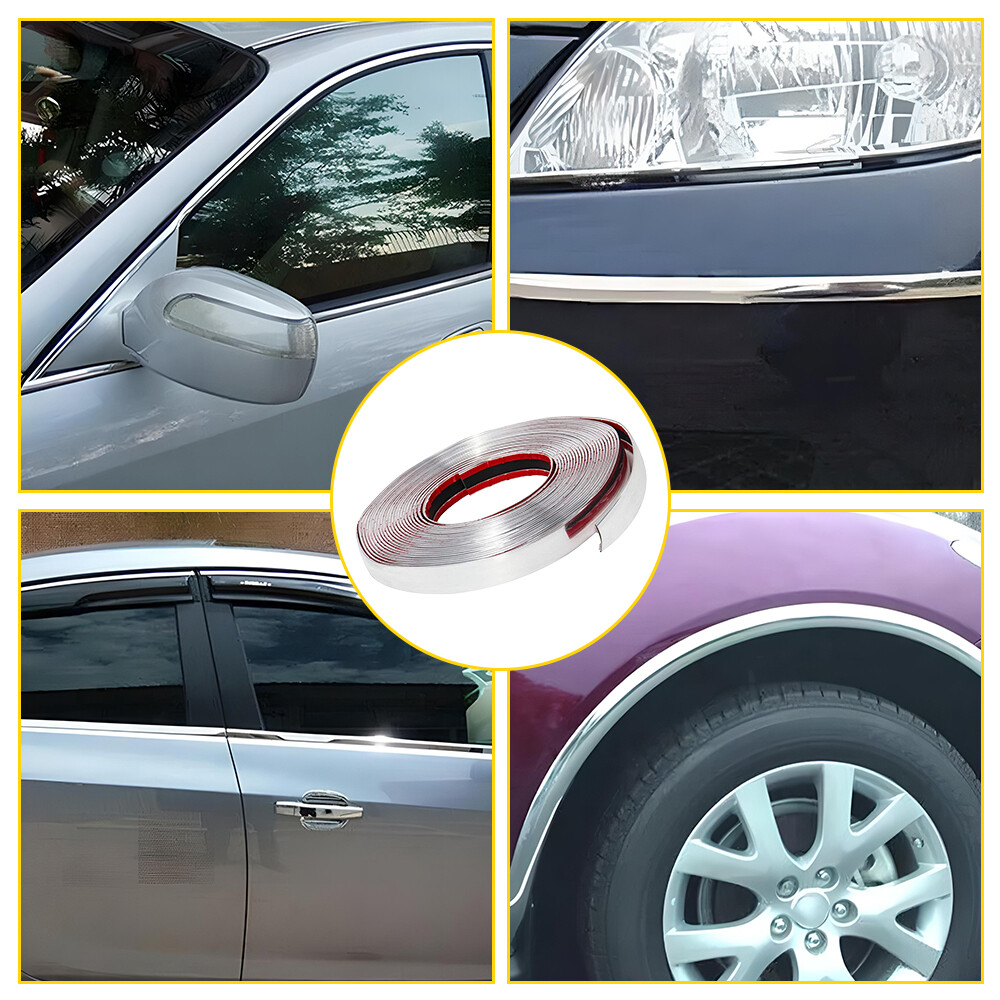 1.5cmx 5m Auto Bumper Door Window Guard Chrome Tape Trim Body Side Molding Strip