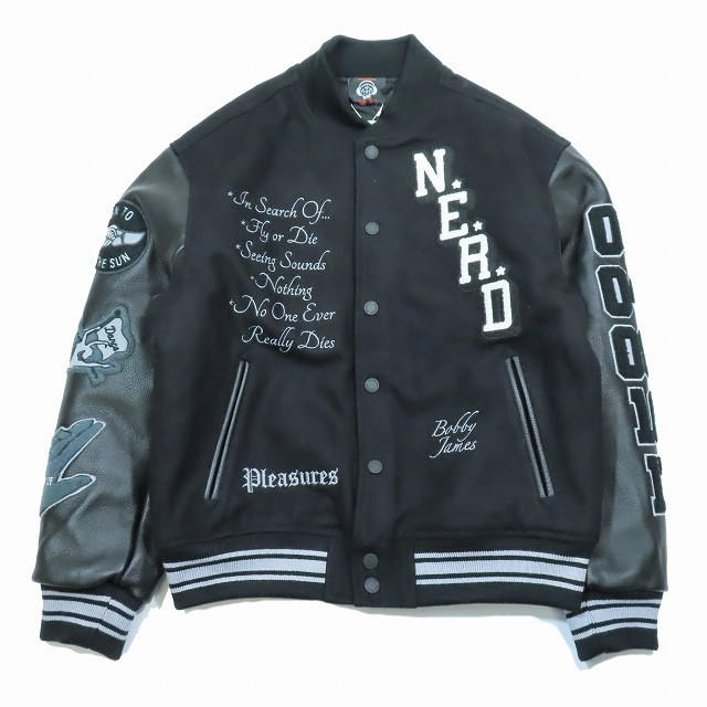 Pleasures NERD Varsity Jacket Stadium Blouson Patch Outerwear in Black