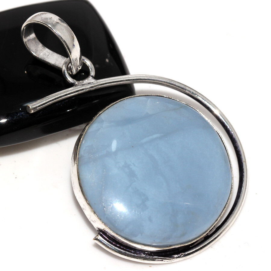 925 Silver Plated Owhyee Blue Opal Ethnic Round Pendant Jewelry Size 2