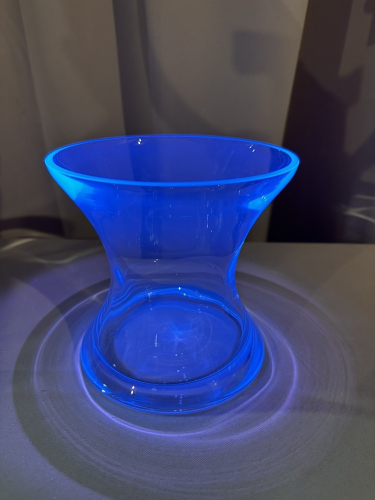 Vintage Glass Flared Hourglass Vase w/ UV Blue Manganese Glow Heavy Crystal?