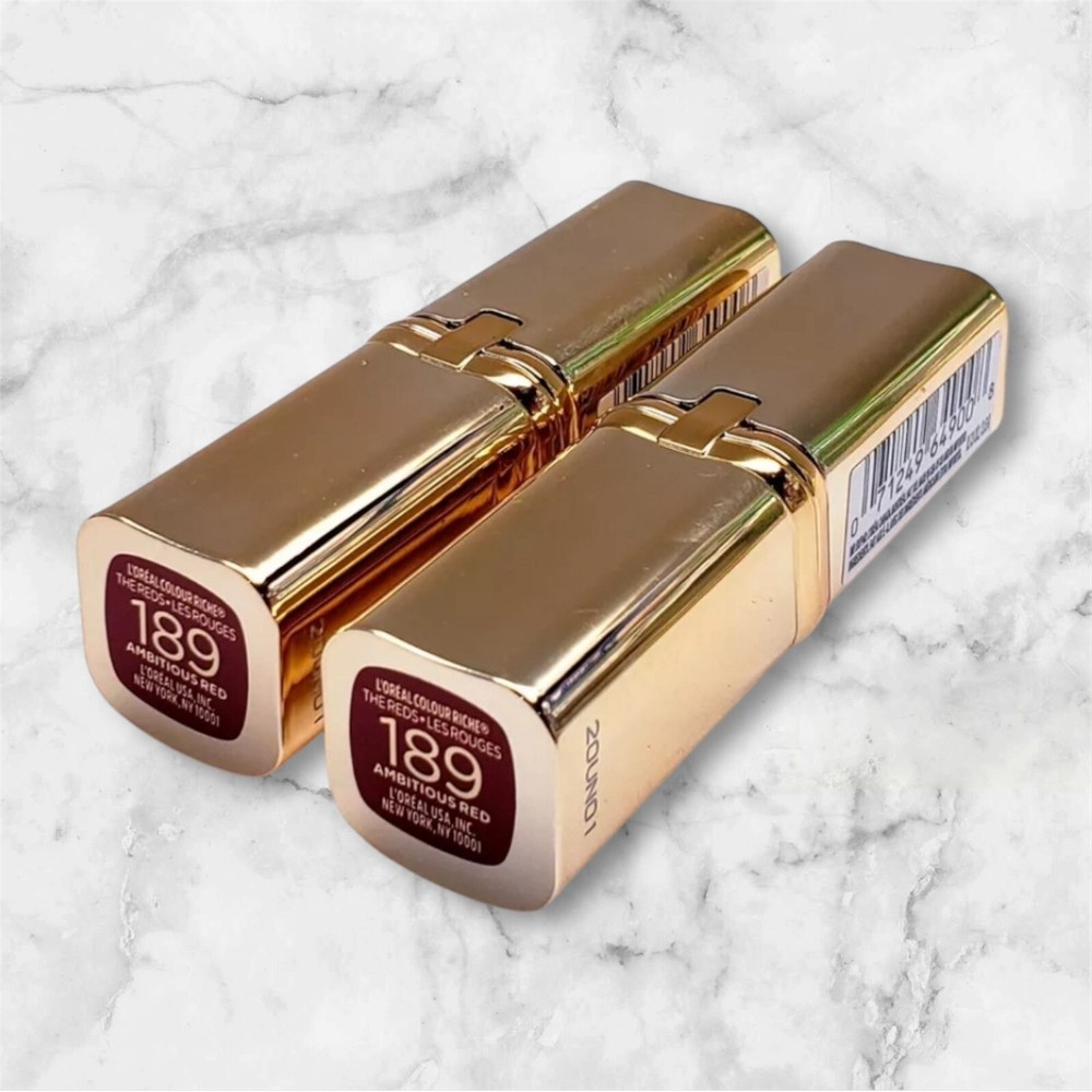 2 L'Oreal Paris Colour Riche Red Lipstick, Long Lasting, #189 AMBITIOUS RED
