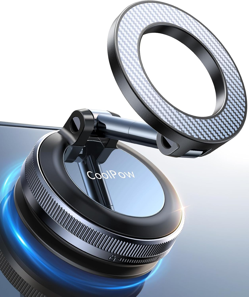 Magnetic Car Phone Mount Vacuum Suction Dashboard MagSafe Compatible 360 View